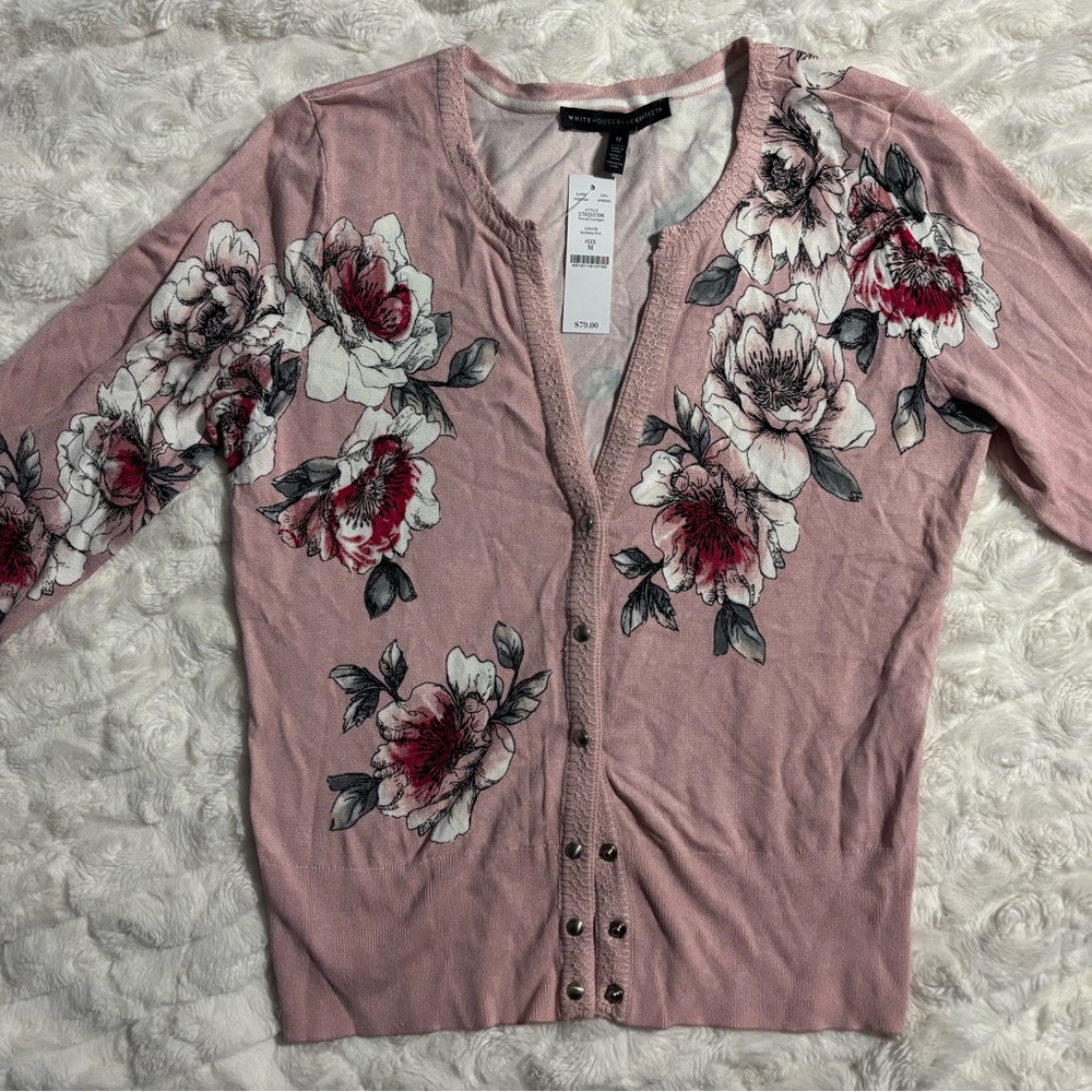 White House Black Market Pink Floral Cardigan